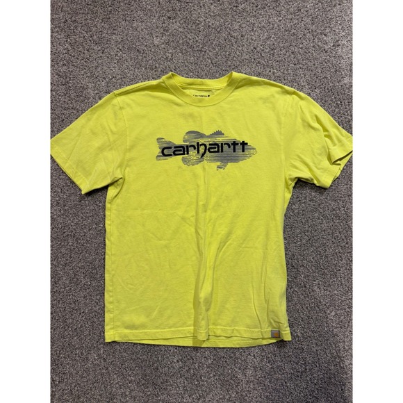 Carhartt Other - Carhartt T Shirt Mens Medium Yellow Loose Fit Graphic Fish Logo Outdoors *